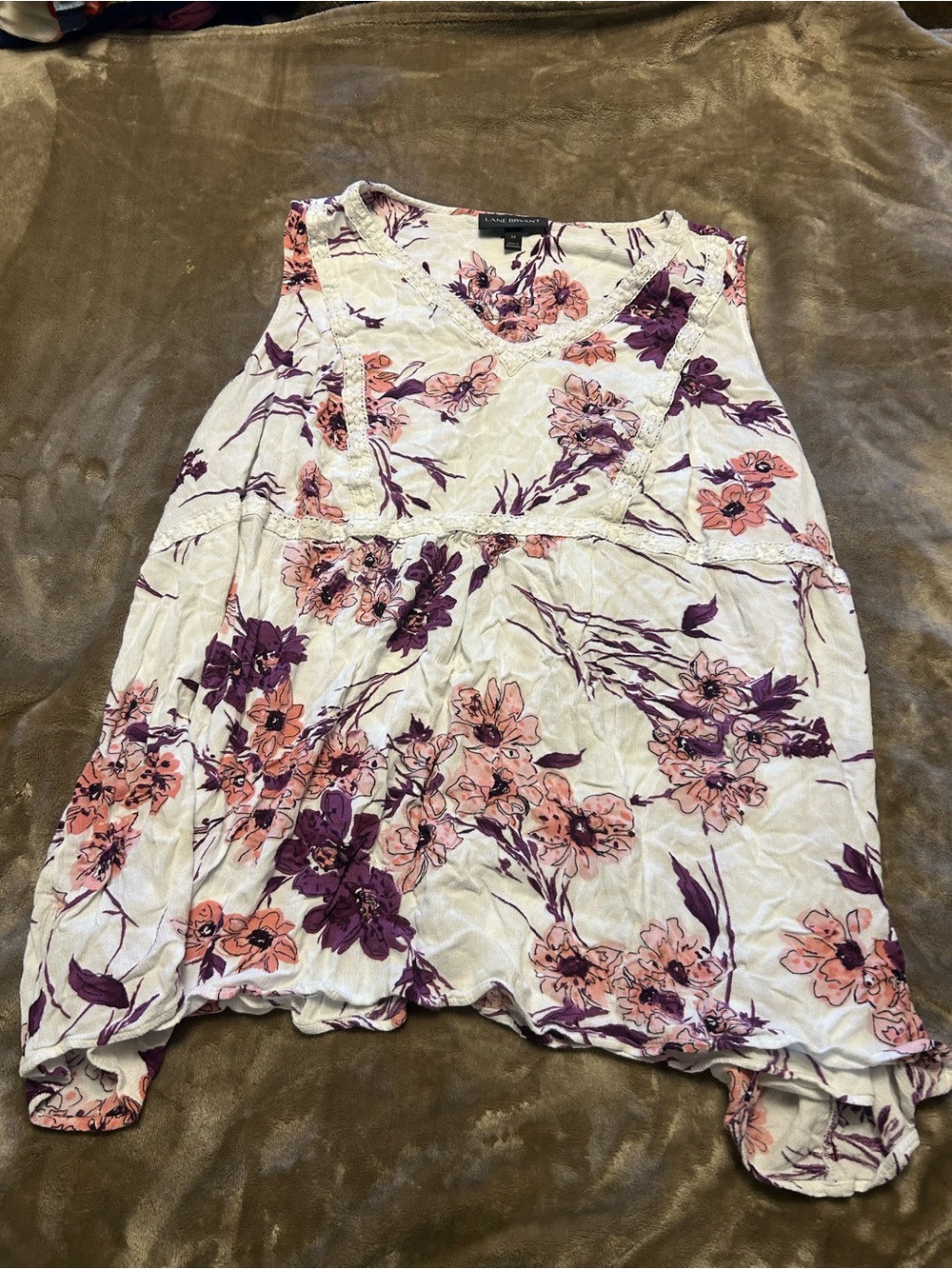 Lane Bryant White Floral Lace-Trim Tank Top